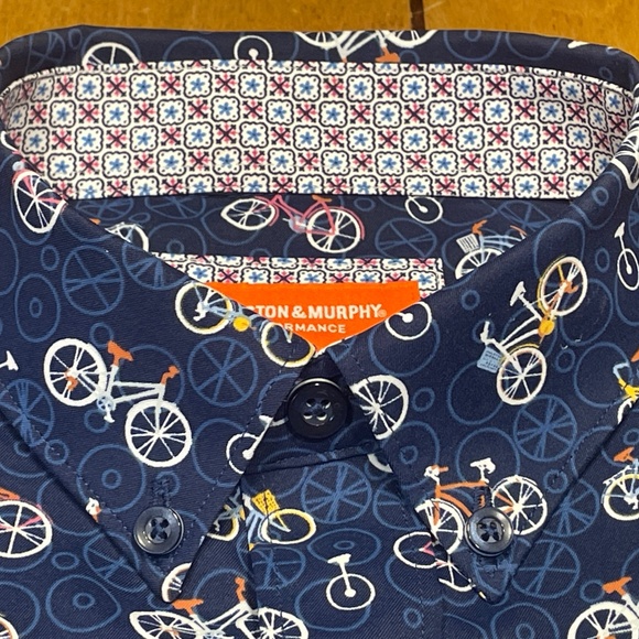 Johnston Murphy Button Down Performance Shirt Bicycle All Over Print Small - Picture 11 of 16